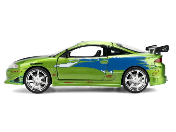 Brian's Mitsubishi Eclipse Green Brush Finish "The Fast and the Furious" (2001) Movie 25 Years of Fast & Furious Anniversary 1/24 Diecast Model Car by Jada #3