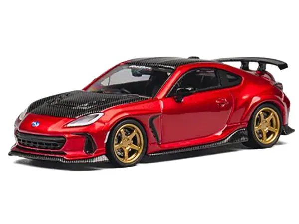 Subaru BRZ Varis Arising-1 RHD (Right Hand Drive) Red Metallic with Carbon Hood and Top and Extra Wheels 1/64 Diecast Model Car by CM Model #2