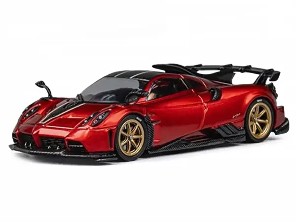 Pagani Imola Red Metallic with Carbon Top and Stripes with Extra Wheels 1/64 Diecast Model Car by CM Model #2