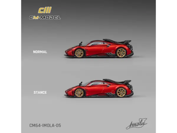 Pagani Imola Red Metallic with Carbon Top and Stripes with Extra Wheels 1/64 Diecast Model Car by CM Model #4