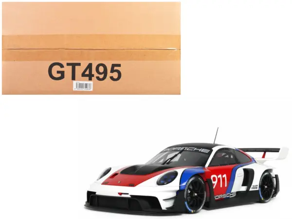 2023 Porsche 911 (992) GT3 R Rennsport White with Black Top and Red and Blue Graphics 1/18 Model Car by GT Spirit #1