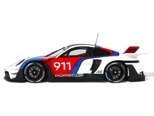 2023 Porsche 911 (992) GT3 R Rennsport White with Black Top and Red and Blue Graphics 1/18 Model Car by GT Spirit #4
