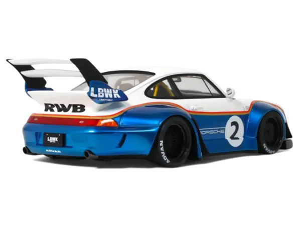 2023 RWB x Liberty Walk 993 #2 White and Blue Metallic with Graphics 1/18 Model Car by GT Spirit #5