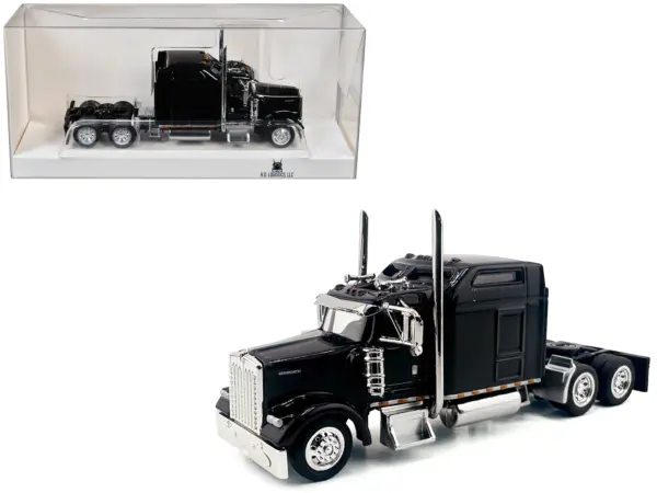 Kenworth W900L Truck Tractor with Sleeper Cab Black 1/87 (HO) Scale Plastic Model Car by HO Logistics #1