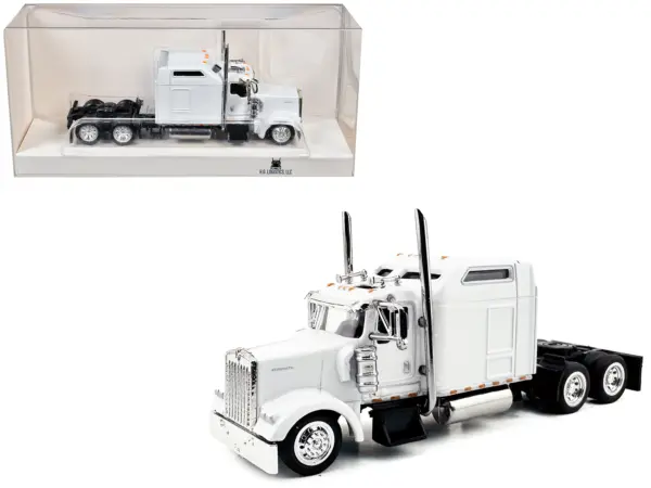 Kenworth W900L Truck Tractor with Sleeper Cab White 1/87 (HO) Scale Plastic Model Car by HO Logistics #1