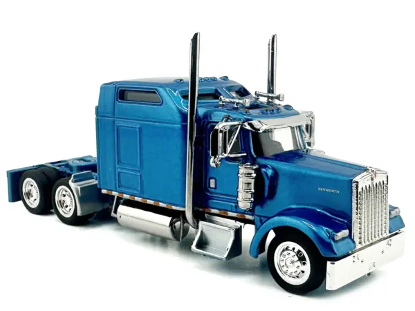 Kenworth W900L Truck Tractor with Sleeper Cab Blue Metallic 1/87 (HO) Scale Plastic Model Car by HO Logistics #3