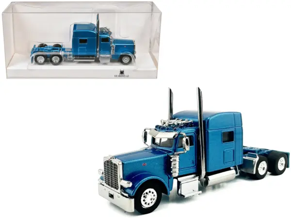 Peterbilt 389 Truck Tractor with Sleeper Cab Blue Metallic 1/87 (HO) Scale Plastic Model Car by HO Logistics #1