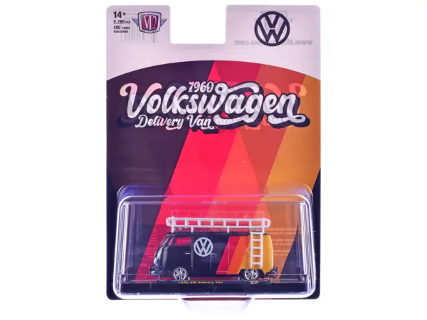 1960 Volkswagen Delivery Van Black with Stripes and White Roof Rack Limited Edition to 5280 pieces Worldwide 1/64 Diecast Model Car by M2 Machines #3