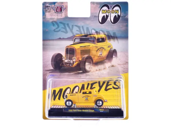 1932 Ford Three-Window Coupe "MoonEyes" Yellow with Black Stripe Limited Edition to 4400 pieces Worldwide 1/64 Diecast Model Car by M2 Machines #3