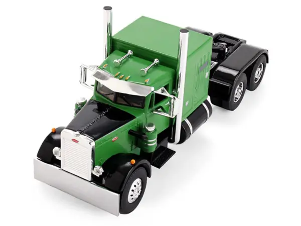 Peterbilt 351 with 60" Vintage Sleeper and Rogers Vintage Lowboy Trailer Green with Black Trailer 1/64 Diecast Model by DCP/First Gear #4