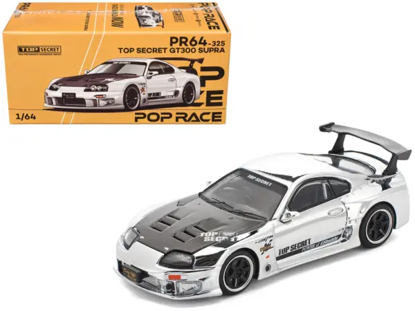 Toyota Supra "Top Secret" GT300 RHD (Right Hand Drive) Silver Chrome 1/64 Diecast Model Car by Pop Race #1