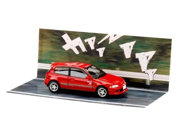 Honda Civic (EG6) RHD (Right Hand Drive) "Myogi Night Kids" Red "Initial D" (1995-2013) Manga "Diorama Set Series" 1/64 Diecast Model car by Hobby Japan #5