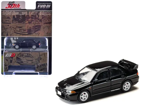 Mitsubishi Lancer RS Evolution III RHD (Right Hand Drive) Black "Initial D" (1995-2013) Manga "Diorama Set Series" 1/64 Diecast Model car by Hobby Japan #1