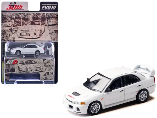 Mitsubishi Lancer RS Evolution IV RHD (Right Hand Drive) "MonStar" White "Initial D" (1995-2013) Manga "Diorama Set Series" 1/64 Diecast Model car by Hobby Japan #1