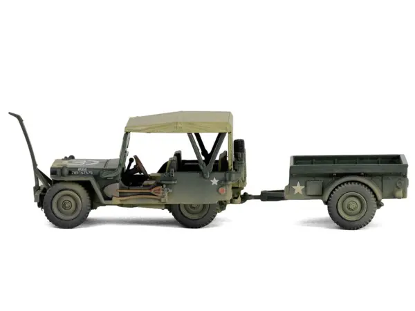 Willys MB Jeep with Trailer Olive Drab (Weathered) with Driver Figure "United States Army" "Mini AFV" Series 1/64 Diecast Model by Forces of Valor #2