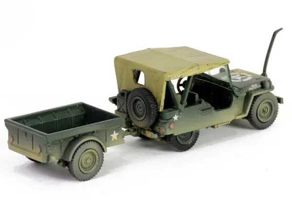 Willys MB Jeep with Trailer Olive Drab (Weathered) with Driver Figure "United States Army" "Mini AFV" Series 1/64 Diecast Model by Forces of Valor #4