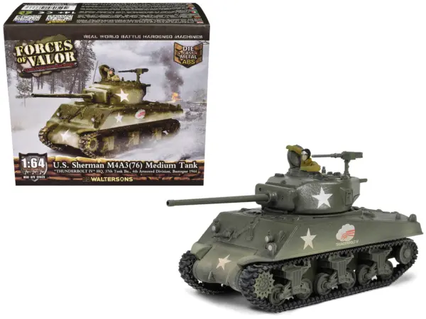 U.S. Sherman M4A3(76) Medium Tank "THUNDERBOLT IV 37th Tank Battalion 4th Armored Division Bastogne" (1944) United States Army "Mini AFV" Series 1/64 Diecast Model by Forces of Valor #1
