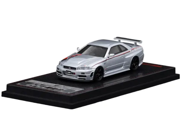 Nissan Skyline GT-R (BNR34) Z-Tune Nismo RHD (Right Hand Drive) Silver Metallic with Graphics 1/64 Diecast Model Car by Ignition Model #2