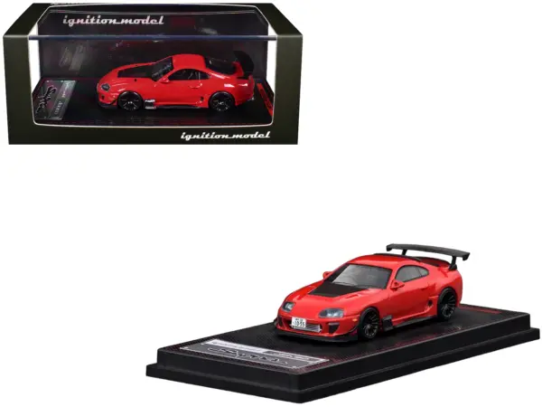 Toyota Supra (JZA80) RZ RHD (Right Hand Drive) Red with Carbon Hood 1/64 Diecast Model Car by Ignition Model #1