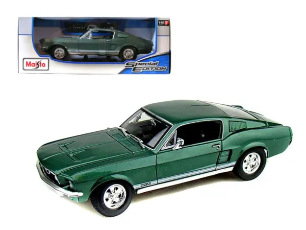1967 Ford Mustang GTA Fastback Green Metallic with White Stripes 1/18 Diecast Model Car by Maisto #1