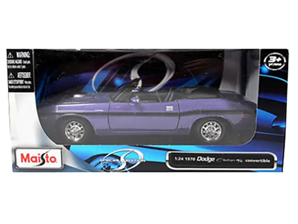 1970 Dodge Challenger R/T Convertible Purple 1/24 Diecast Model Car by Maisto #3