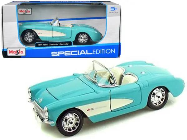 1957 Chevrolet Corvette Convertible Turquoise 1/24 Diecast Model Car by Maisto #1