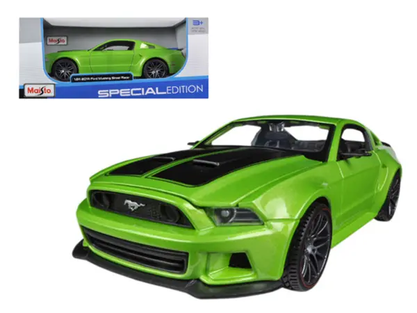 2014 Ford Mustang "Street Racer" Green Metallic with Black Stripes "Special Edition" Series 1/24 Diecast Model Car by Maisto #1