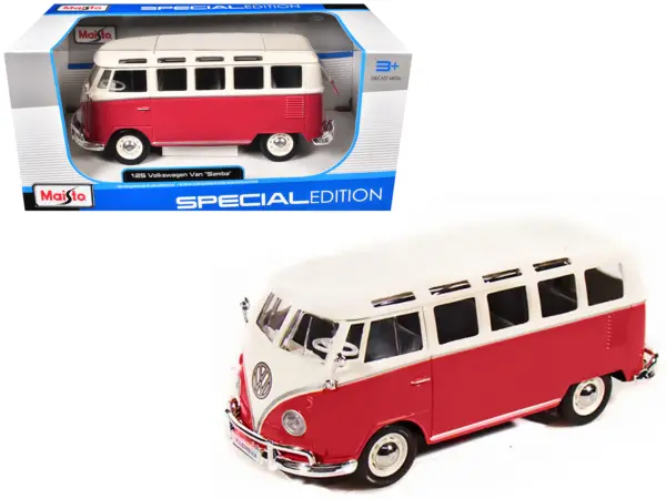 Volkswagen Van Samba Bus Red and White 1/25 Diecast Model by Maisto #1