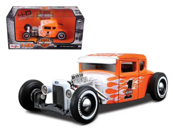 1929 Ford Model A #1 "Harley Davidson" Orange with White Flames 1/24 Diecast Model Car by Maisto #1