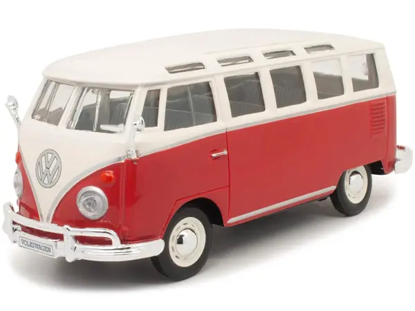 Volkswagen Van Samba Bus Red and White 1/25 Diecast Model by Maisto #2