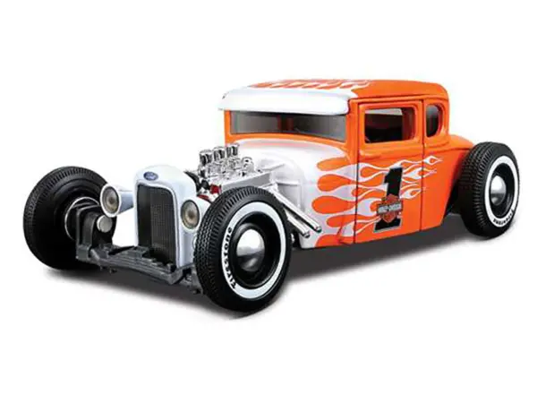 1929 Ford Model A #1 "Harley Davidson" Orange with White Flames 1/24 Diecast Model Car by Maisto #2