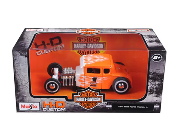 1929 Ford Model A #1 "Harley Davidson" Orange with White Flames 1/24 Diecast Model Car by Maisto #3