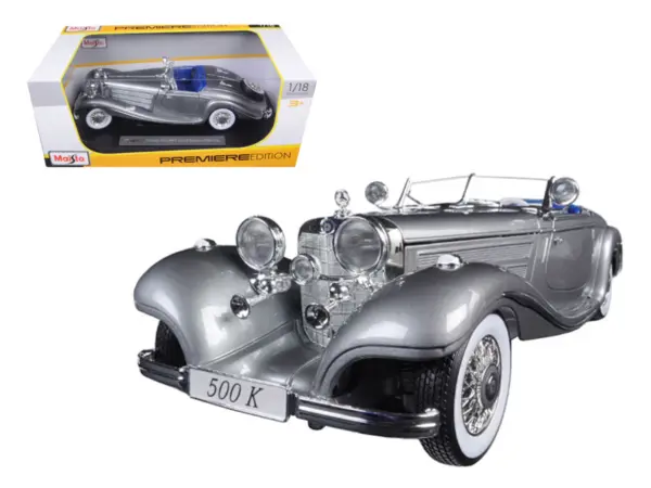 1936 Mercedes 500K Special Roadster Grey 1/18 Diecast Model Car by Maisto #1