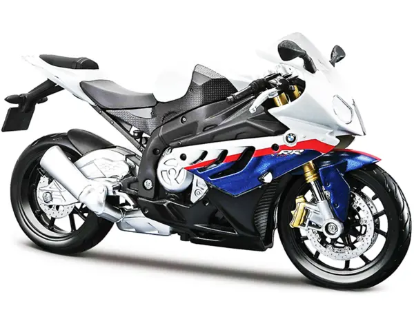 BMW S 1000 RR White with Blue and Red Stripes with Plastic Display Stand 1/12 Diecast Motorcycle Model by Maisto #2