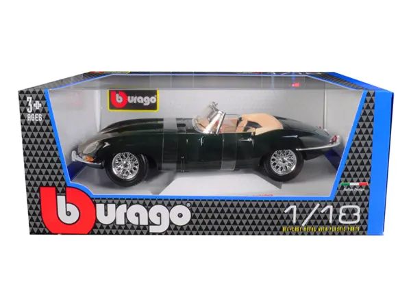 1961 Jaguar E Type Convertible Green 1/18 Diecast Model Car by Bburago #1