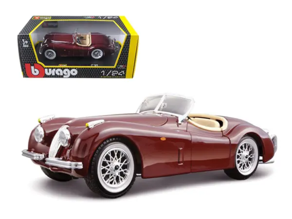 1951 Jaguar XK 120 Roadster Burgundy 1/24 Diecast Model Car by Bburago #1