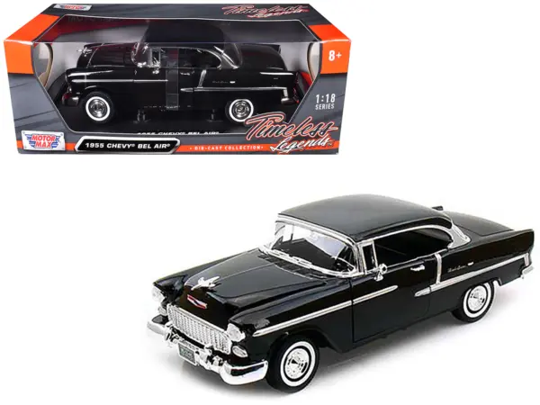 1955 Chevrolet Bel Air Hard Top Black 1/18 Diecast Car Model by Motormax #1