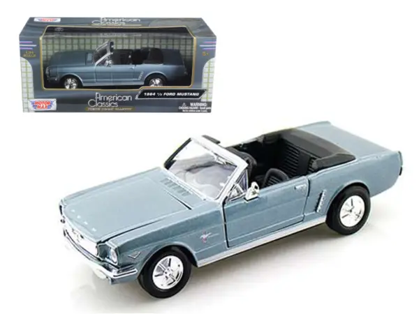 1964 1/2 Ford Mustang Convertible Light Blue 1/24 Diecast Model Car by Motormax #1