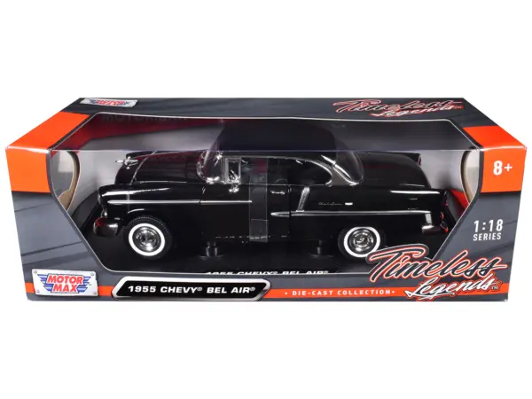 1955 Chevrolet Bel Air Hard Top Black 1/18 Diecast Car Model by Motormax #3