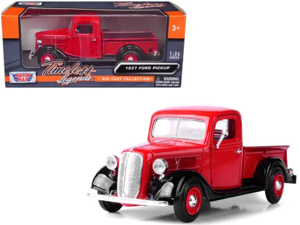 1937 Ford Pickup Truck Red and Black 1/24 Diecast Model Car by Motormax #1