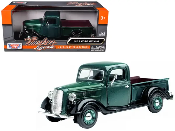 1937 Ford Pickup Truck Green and Black 1/24 Diecast Model Car by Motormax #1