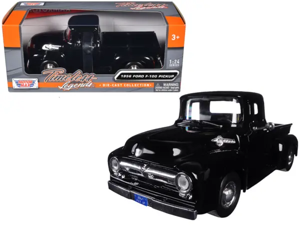 1956 Ford F-100 Pickup Truck Black 1/24 Diecast Model by Motormax #1