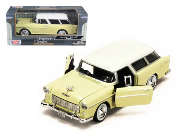 1955 Chevrolet Bel Air Nomad Yellow with White Top 1/24 Diecast Model Car by Motormax #1