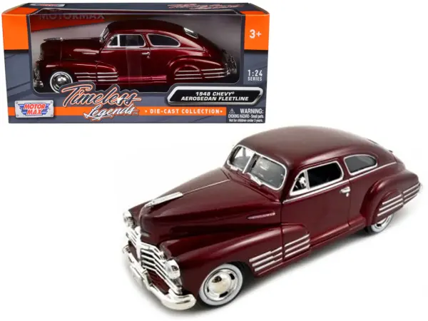 1948 Chevrolet Aerosedan Fleetline Dark Red Metallic 1/24 Diecast Model Car by Motormax #1
