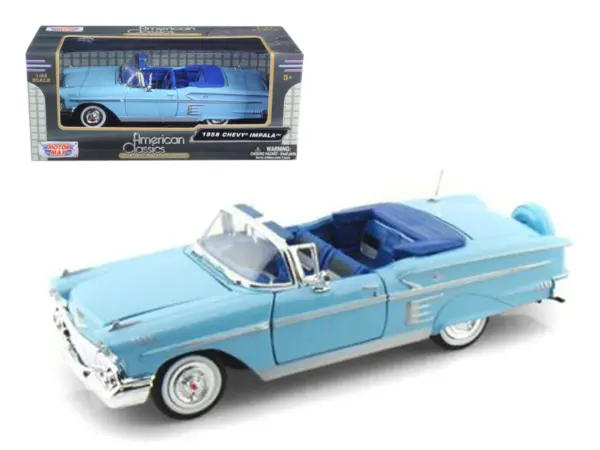 1958 Chevrolet Impala Convertible Blue 1/24 Diecast Model Car by Motormax #1