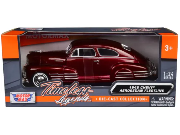 1948 Chevrolet Aerosedan Fleetline Dark Red Metallic 1/24 Diecast Model Car by Motormax #3
