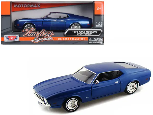 1971 Ford Mustang Sportsroof Blue 1/24 Diecast Model Car by Motormax #1