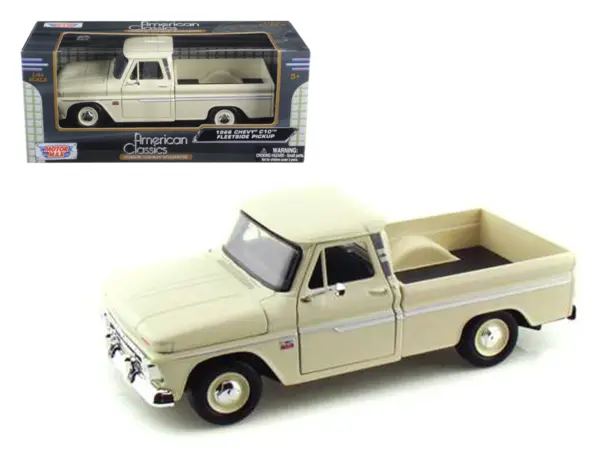 1966 Chevrolet C10 Fleetside Pickup Truck Cream 1/24 Diecast Model Car by Motormax #1