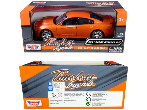 2011 Dodge Charger R/T Hemi Metallic Orange 1/24 Diecast Model Car by Motormax #3