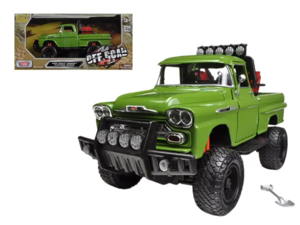 1958 Chevrolet Apache Fleetside Pickup Truck Off Road Green 1/24 Diecast Model by Motormax #1